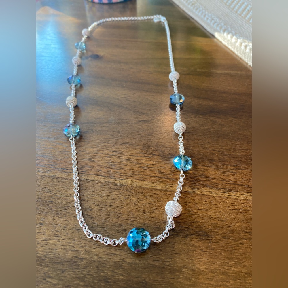 Trifari 34” silver and blue necklace